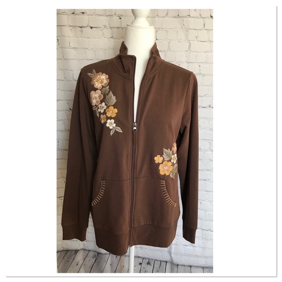 QVC Jackets & Blazers - Sport Savvy Brown Embroidered Jacket
